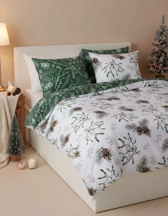 Scandic 068 Scandic Faro biała granatowa renifery  – pościel świąteczna dwustronna, bawełna 100%, komplet