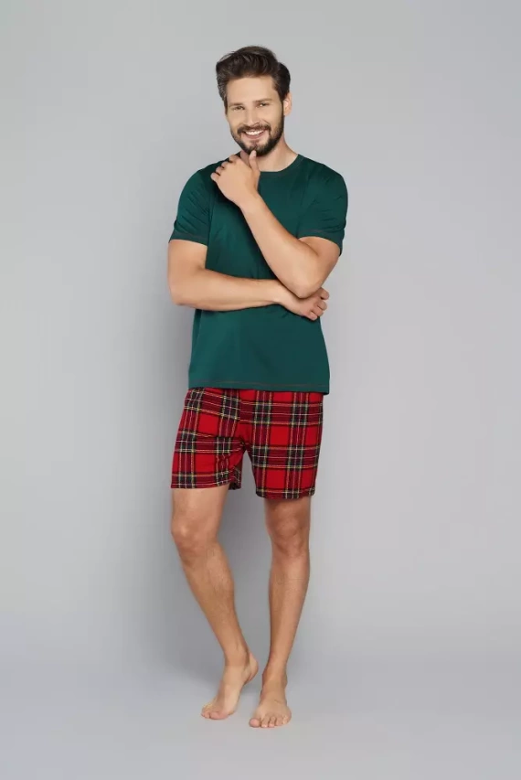 Piżama Męska z krótkim rękawem i spodenkami Narwik Italian Fashion - zielony/druk