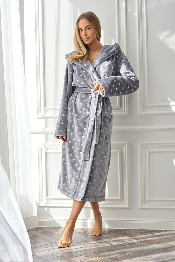 Amira 2551 L&L – szlafrok damski długi z kapturem | Miękki i elegancki