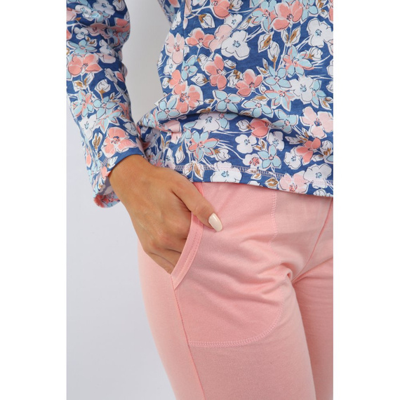 Piżama damska Karolina Long Sesto Senso morela kwiaty