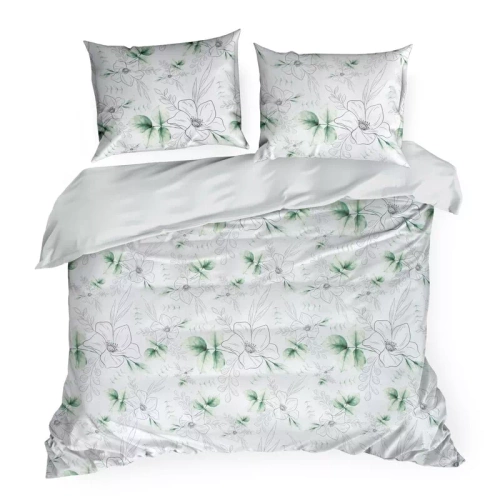 Pościel satynowa Spring 28 Kwiaty Eurofirany biały/zielony
