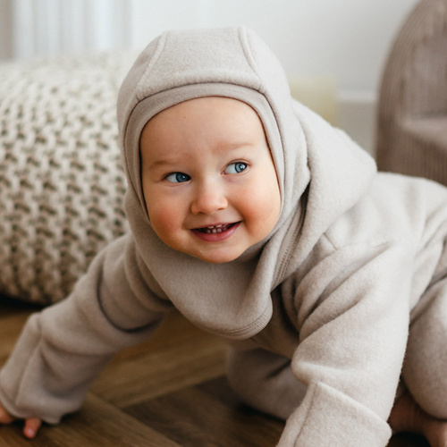 Eevi Merino beżowa – kominiarka dziecięca z wełny merynosów i polaru, termiczna ochrona