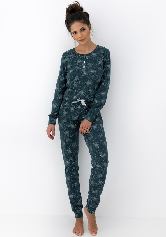 Sensis Ellison – bawełniana piżama damska z guziczkami i ściągaczami