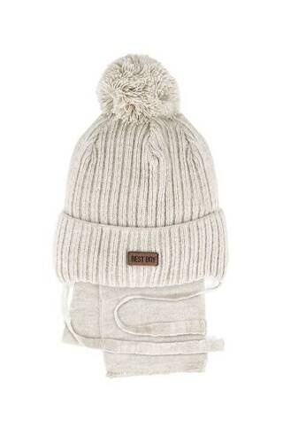 Komplet czapka+szalik 48-316 AJS jasny beżowy