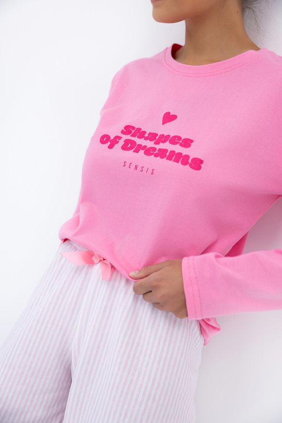 Damska piżama Malaya Sensis – bawełniany komplet z nadrukiem i kokardką