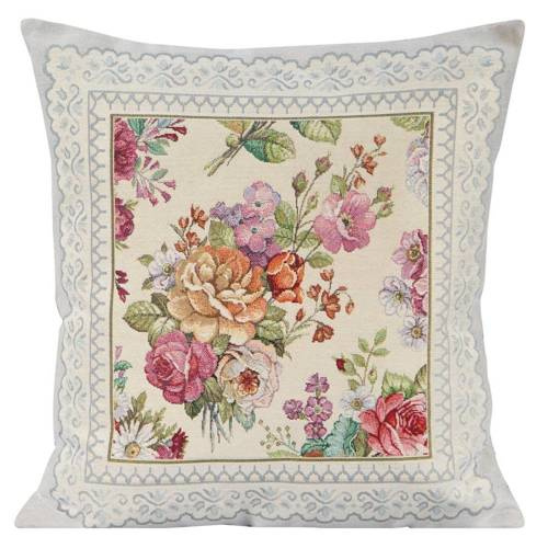 Poszewka zdobiona tkanym motywem kwiatowym Eurofirany srebrny