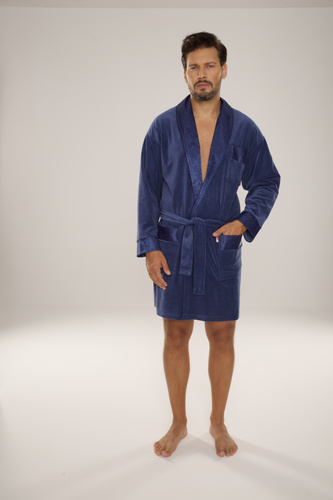 De Lafense Noble 866 – męski szlafrok welurowy z bawełny, krótszy fason