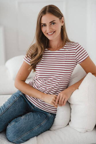 Bluzka do karmienia z krótkim rękawem Milk&Love bordowa w paski