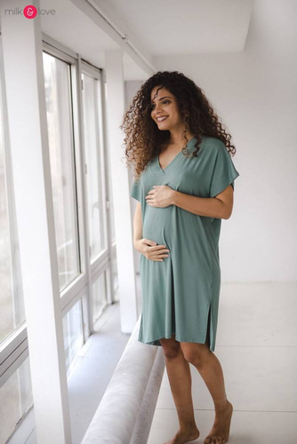 Bambusowa koszula nocna ciążowa i do karmienia Moon Milk&Love eukaliptus