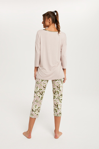 Piżama Damska 3/4 rękaw, 3/4 spodnie Indonezja Italian Fashion - beż/druk