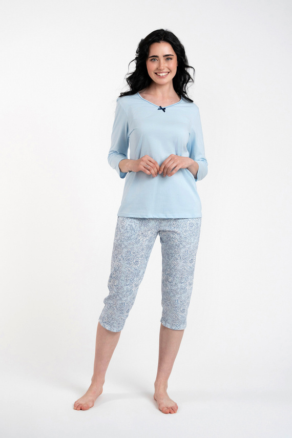 Piżama Damska 3/4 rękaw, 3/4 spodnie Salli Italian Fashion - niebieski/druk