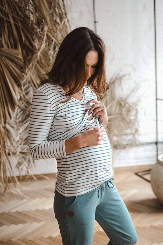 Bluzka ciążowa i do karmienia Milk Shirt Milk&Love w zielono-białe paski