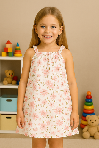 Letnia sukienka dziewczęca z muślinu Pinokio Flowers ecru 100% bawełna