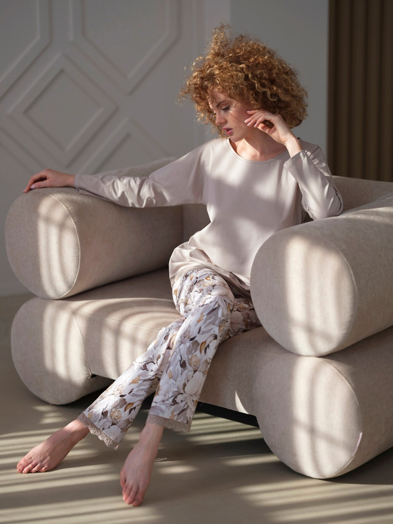 Piżama damska 421 Cana- kwiaty-taupe