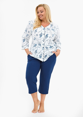 Damska piżama Cornette Kristin 2 162/446 | Rozpinana, z kieszeniami i nadrukiem w gwiazdy