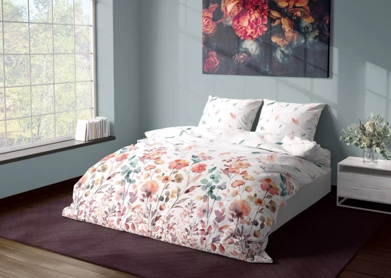 Pościel satynowa kwiaty Milargo Verde 001 Faro różowy