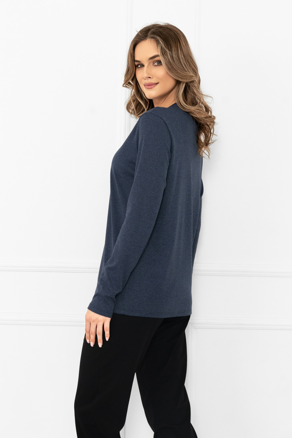 Italian Fashion Gordo granatowa – bawełniana bluzka damska z długim rękawem i kołnierzykiem polo