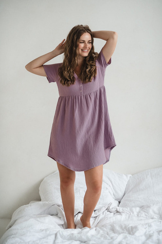 Koszula nocna ciążowa i do karmienia muślinowa Aurora Milk&Love lawendowy