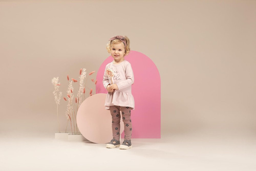 Legginsy niemowlęce z nadrukiem Happiness Pinokio - ciemny róż/druk 