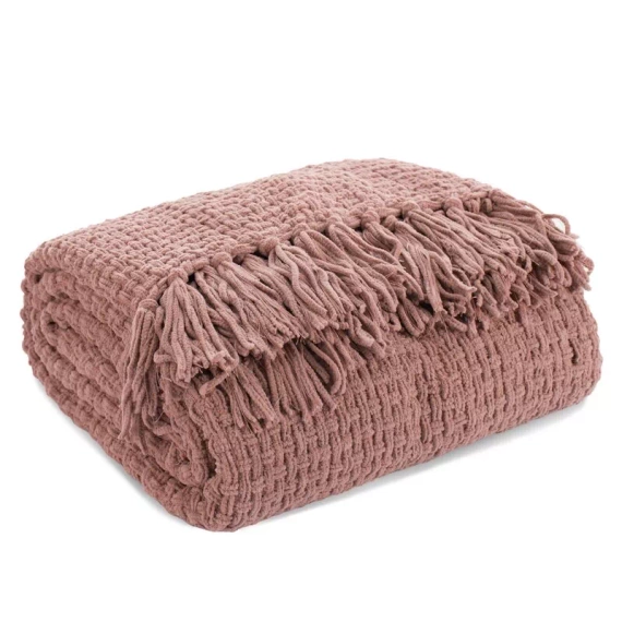 Koc tkany narzuta z frędzlami Suzi Eurofirany różowy