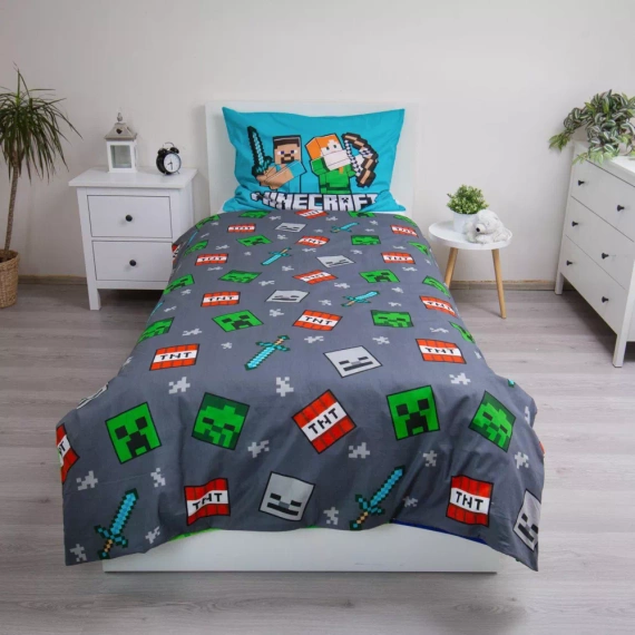 Minecraft „We Got This” Jerry Fabrics – pościel dziecięca bawełniana 140x200 cm, dwustronna