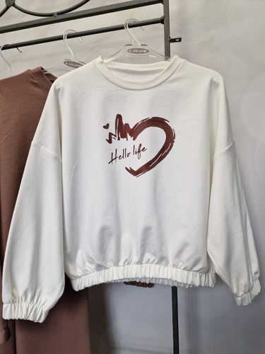 Bluza bawełniana dziecięca Bambarillo Gaja ecru | Dresówka z nadrukiem