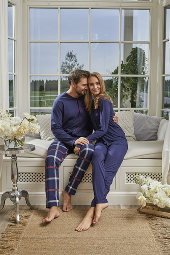 Piżama Damska długi rękaw, długie spodnie Song Italian Fashion - granatowy