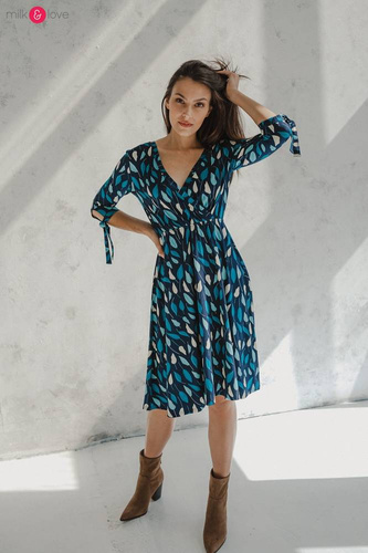 Sukienka do karmienia ciążowa Two Ways MIDI Milk&Love miętowa granatowa w listki