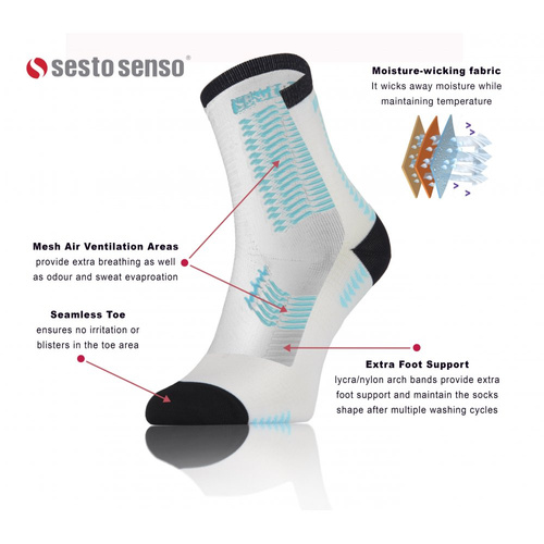 SKB01 Sport Socks Skarpety sportowe uniwersalne Sesto Senso biały-turkus 