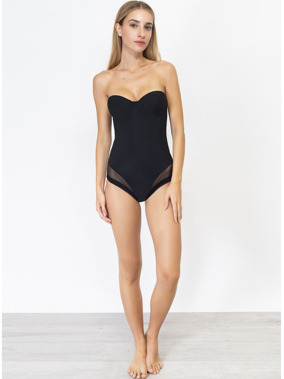 Everybody 1852 – body modelujące bardotka, usztywniane miseczki, bezszwowe, mikrofibra czarne