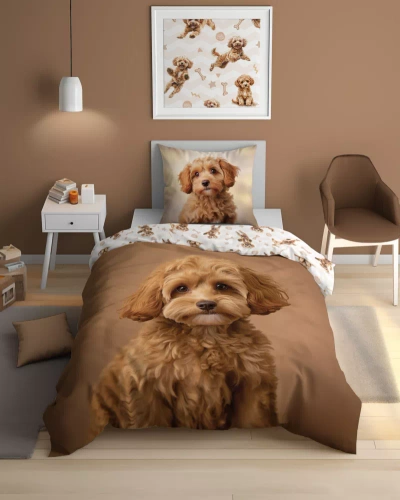 Pościel bawełniana świecąca w ciemności 5421 A Rudy Piesek Detexpol 