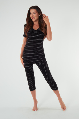 Piżama Damska krótki rękaw, 3/4 spodnie Puntini Italian Fashion - czarny