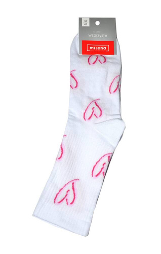 0200-079 Serca Prążek Skarperty bawełniane damskie Milena - biały duże serca