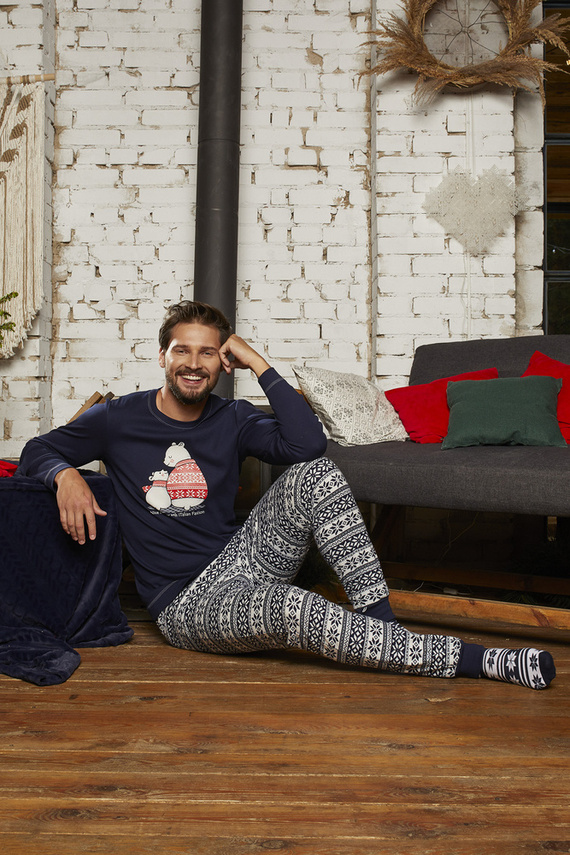 Piżama Męska długi rękaw, długie spodnie Arktyka Italian Fashion - granat