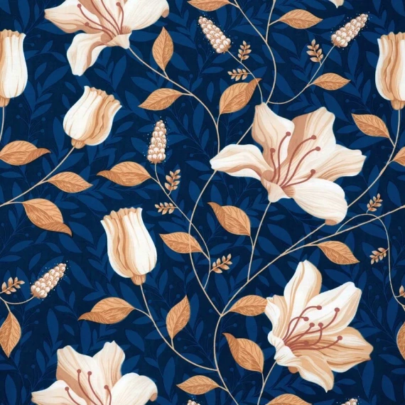 Pościel satynowa kwiaty Nika 48 Eurofirany granatowy