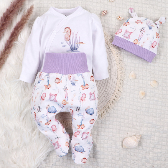 Nini Body Underwater World biały– organiczna bawełna, kopertowe, dla niemowląt