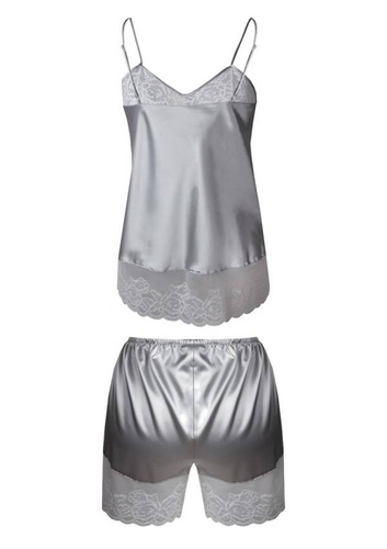 Piżama Damska Satynowa Isabella DKaren - srebrny