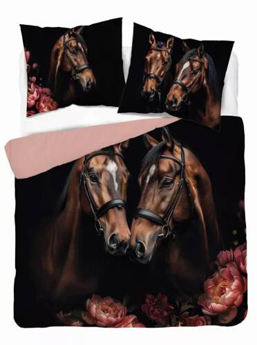 Pościel bawełniana konie kwiaty 5295 A Holland Detexpol czarny