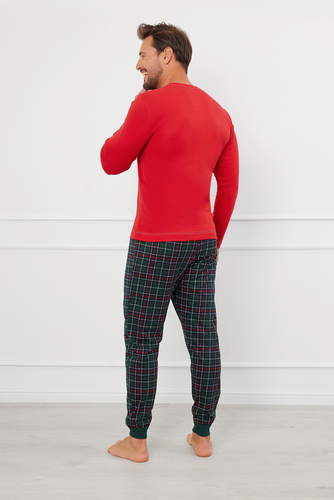 Piżama Męska długi rękaw, długie spodnie Fogo talian Fashion - czerwony/druk 