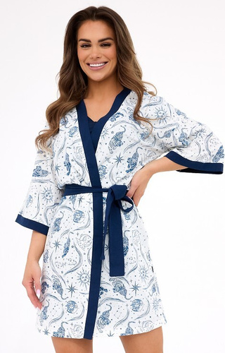 Olivia Cornette Dream Lady – krótki szlafrok bawełniany, rękaw 7/8, wiązanie w pasie