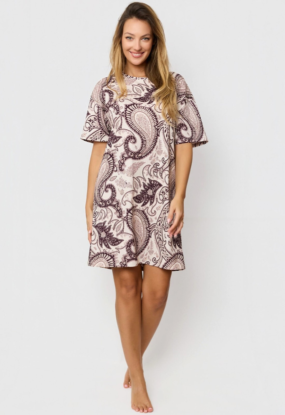 Mefemi Iris KB60 – bawełniana koszula nocna brązowa, orientalny print