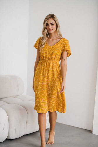 Sukienka ciążowa i do karmienia Lovely Dress Midi Milk&Love musztardowy w groszki