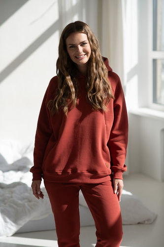 Motherhood Milk&Love – bluza ciążowa oversize z zamkami do karmienia, chili oil, bawełna z meszkiem