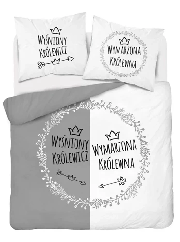 Pościel bawełniana 4411 A Holland 45 Wyśniony królewicz Wymarzona królewna Detexpol biały/szary