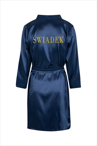 Szlafrok męski satynowy Świadek ByShelly - granatowy/złoty