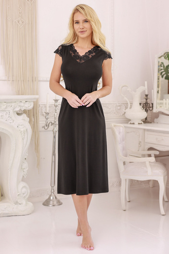 Kalimo Langu – wygodna halka nocna z koronką z wiskozy, czarna