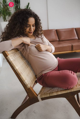 Bluzka do karmienia i ciążowa z dekoltem w serek Milk Shirt beżowy 