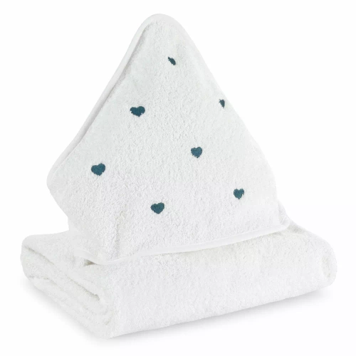 Niemowlęce okrycie kąpielowe Baby 58 Serca Eurofirany biały/niebieski 