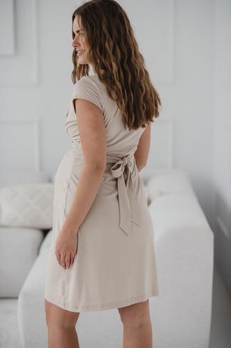 sukienka ciążowa i do karmienia krótki rękaw Loop Milk&Love jasny beż