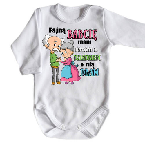 Body długi rękaw "Fajną babcię mam razem z dziadkiem o nią dbam" Moocha biały